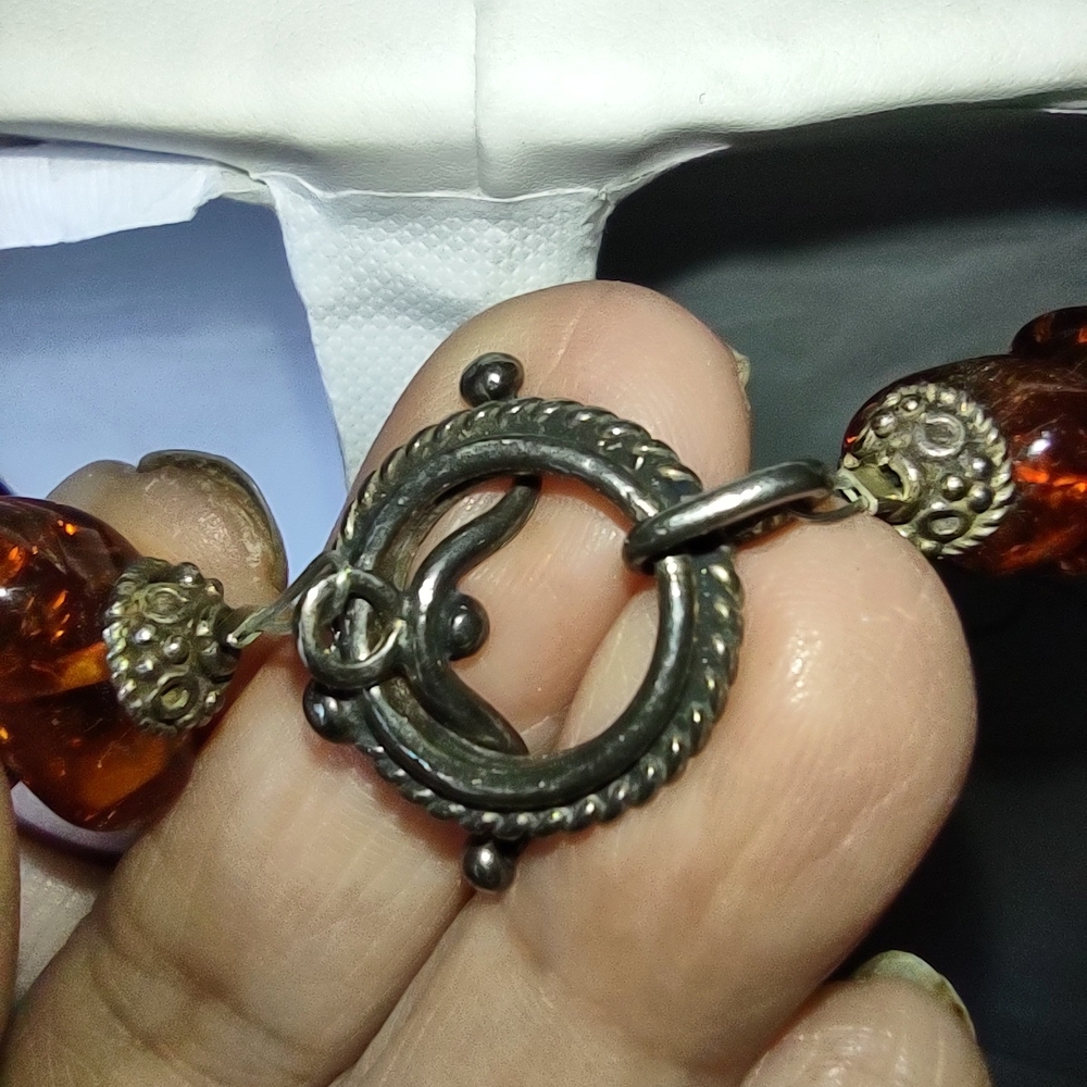 Enormous Turquoise and Amber Pendant Necklace - Statement Piece - Very Heavy - Picture 14 of 16